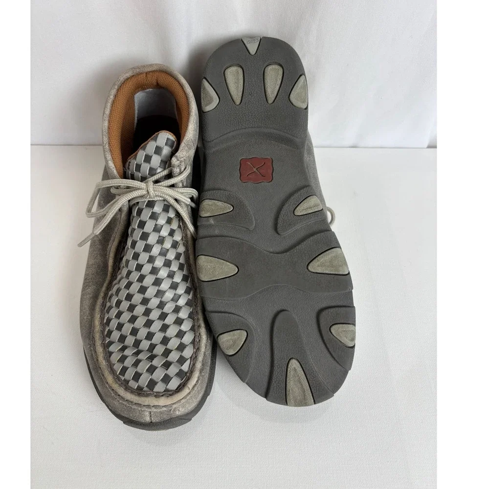 Twisted X Driving Moc Mens 9M Grey Leather Woven Checkerboard Chukka MDM0073